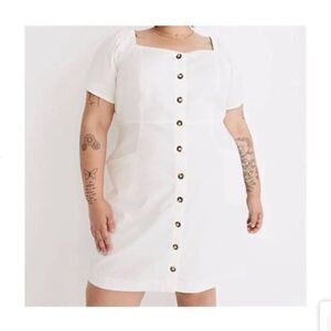 Madewell NWT Sz 16W Lighthouse Kylie Linen Cotton Blend Short Puff Sleeve Dress